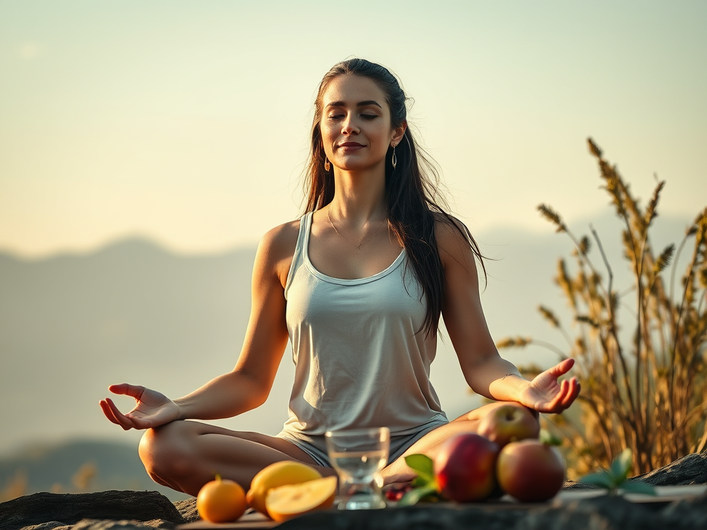 A woman practicing meditation and intermittent fasting for healthy living
